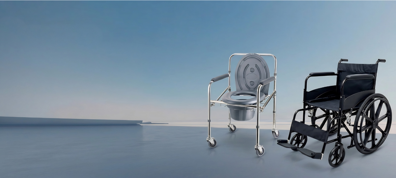manual wheelchair and commode chair for elderly mobility support and daily care assistance